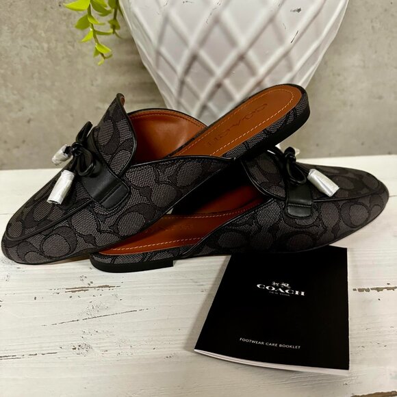 NWT COACH Black Textured Jacquard Logo Slides / Mules - SZ. 7.5 - Picture 6 of 9